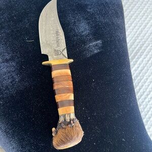 Handcrafted Damascus Knife with Multicolor Handle real swamp deer bone handle